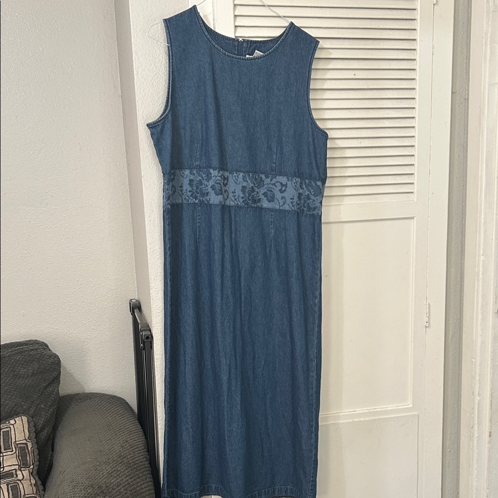 White Stag Denim Blue Maxi Dress with Floral Lace
